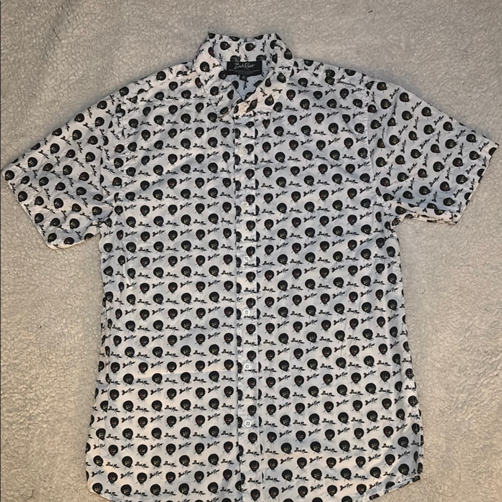 Bob Ross Licensed All Over Print Button Down Small Shirt